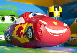 Acquistare un multigioco gonfiabile per bambini con tetto ostacoli e scivolo con il tema macchina