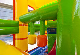 Acquistare un saltarello multiattività gonfiabile con tetto, ostacoli e scivolo con il tema leone