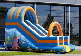 Acquista lo scivolo Oceanworld con i colori allegri e la bella stampa sulla parete di fondo. Ordina ora gli scivoli gonfiabili online su JB Gonfiabili Italia