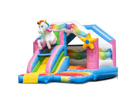 Castello gonfiabile combinato con scivolo gonfiabile a tema unicorno in vendita su JB Gonfiabili Italia. Ordina castelli gonfiabili con scivolo per bambini