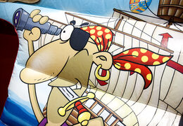 Acquistare un gioco gonfiabile multigioco con scivolo con il tema pirata per bambini