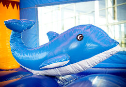 Acquistare un multigioco gonfiabile per bambini con tetto ostacoli e scivolo con il tema spiaggia