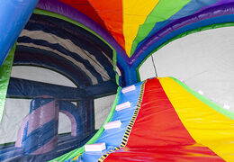 Acquista il gonfiabile multiattività XL unicorno con tetto con scivolo.