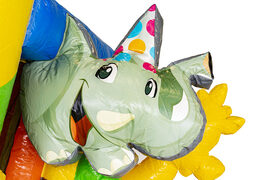 Mini castello gonfiabile multigiocatore a tema festa con diapositiva da acquistare per i bambini. Ordina mini castelli gonfiabili con scivolo su JB Gonfiabili Italia