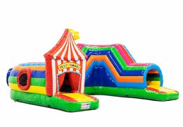 Acquistare un gioco gonfiabile tunnel per bambini con ostacoli e scivolo, tema circo.