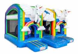 Castello gonfiabile unicorno per interni dal design unico con due ingressi, uno scivolo al centro e oggetti 3D per bambini. Acquista castelli gonfiabili online su JB Gonfiabili Italia