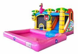 Opblaasbaar Jumpy Happy Splash springkussen met bad kopen in thema flamingo voor kinderen bij JB Inflatables