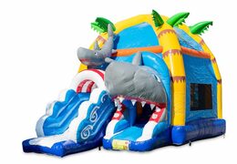 Acquistare un multigioco gonfiabile per bambini con tetto ostacoli e scivolo con il tema squalo