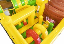 Ordina il cuscino d'aria gonfiabile a tema scimmia banana con scivolo per bambini