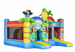 Ordina cuscino gonfiabile ad aria a tema tropicale con scivoli e oggetti nel cuscino per bambini