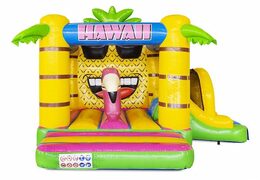 acquista un castello gonfiabile compatto con scivolo a tema hawaii con tanti colori