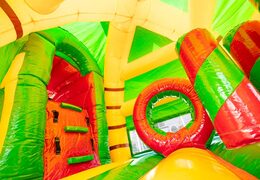 Cuscino d'aria multigiocatore a tema super dinosauro con sezione di salto e scivolo in vendita per bambini