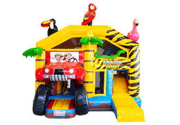 Acquista cuscino d'aria gonfiabile con tetto e scivolo in tema safari con animali 3d sopra per bambini