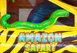 Cuscino gonfiabile ad aria con tetto e scivolo in tema safari con animali 3d sopra in vendita per bambini