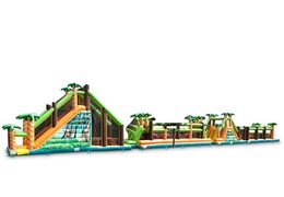 Grande castello gonfiabile con percorso ad ostacoli a tema giungla