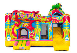 Tema in stile Ibiza con due salamandre sul castello gonfiabile Multiplay