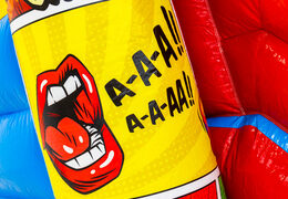 Illustrazione a fumetti sul castello gonfiabile Doubleslide nel tema Comic