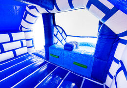 Interno del castello gonfiabile Slide Combo Dubbelslide blu e bianco