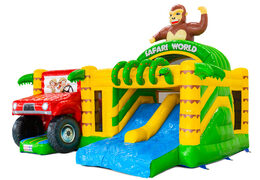 Castello gonfiabile Multiplay Dubbelslide con due scivoli a tema safari gorilla