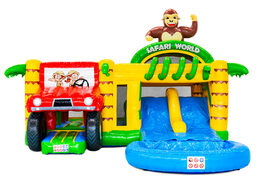 Acquista il Castello Gonfiabile Multiplay Dubbelslide a tema safari gorilla da JB