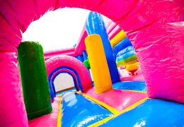 Interno del castello gonfiabile Dubbelslide Multiplay blu giallo rosa