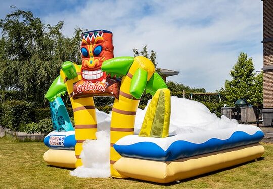 Ordina il grande castello gonfiabile del parco di imbarco a bolle aperto con schiuma nel tema hawaii tropicale per bambini. Acquista castelli gonfiabili online su JB Gonfiabili Italia
