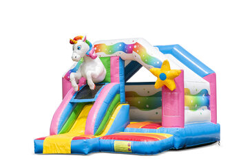 Castello gonfiabile combinato con scivolo gonfiabile a tema unicorno in vendita su JB Gonfiabili Italia. Ordina castelli gonfiabili con scivolo per bambini
