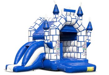 Midi multifun castello gonfiabile per bambini in vendita in una combinazione di colori blu e bianco a tema castello. Disponibile online presso JB Gonfiabili Italia