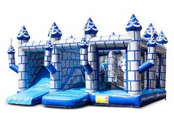 Acquista un grande castello gonfiabile multigiocatore bianco blu aperto gonfiabile con scivolo nel castello al coperto a tema per bambini. Ordina i castelli gonfiabili online su JB Gonfiabili Italia