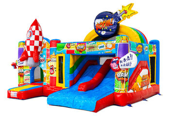 Castello gonfiabile Multiplay Doubbleslide con due scivoli a tema fumetto
