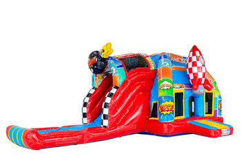 Strisce a fumetti raffigurate sul cuscino d'aria - Castello gonfiabile A-frame Super Comic disponibile da JB Inflatables