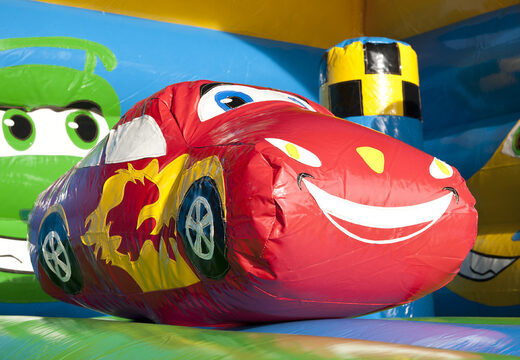 Acquistare un multigioco gonfiabile per bambini con tetto ostacoli e scivolo con il tema macchina