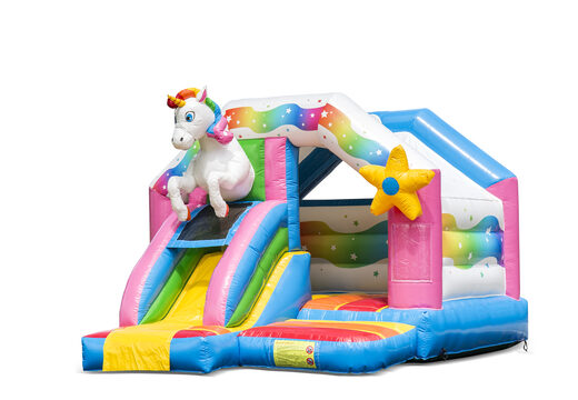 Castello gonfiabile combinato con scivolo gonfiabile a tema unicorno in vendita su JB Gonfiabili Italia. Ordina castelli gonfiabili con scivolo per bambini