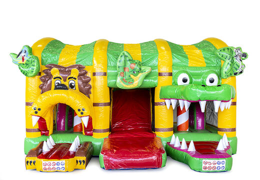 Multiplay XXL Jungleworld castello gonfiabile in un design unico con due ingressi, uno scivolo al centro e oggetti 3D per i bambini. Acquista castelli gonfiabili online su JB Gonfiabili Italia