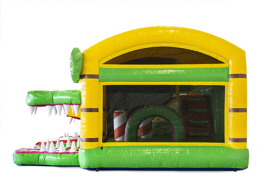 Castello gonfiabile multigiocatore Jungleworld con scivolo al centro e oggetti 3D per bambini. Ordina i castelli gonfiabili online su JB Gonfiabili Italia