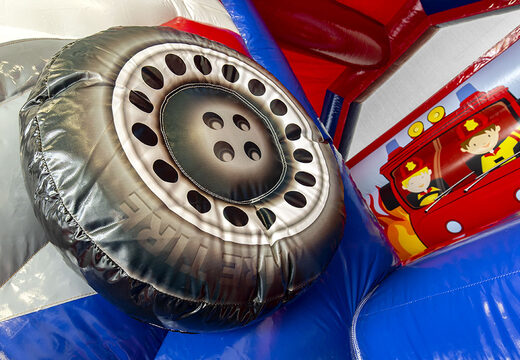 Castello gonfiabile combinato con scivolo gonfiabile in tema pompiere da acquistare su JB Gonfiabili Italia. Acquista castelli gonfiabili gonfiabili con scivolo e colore rosso per bambini