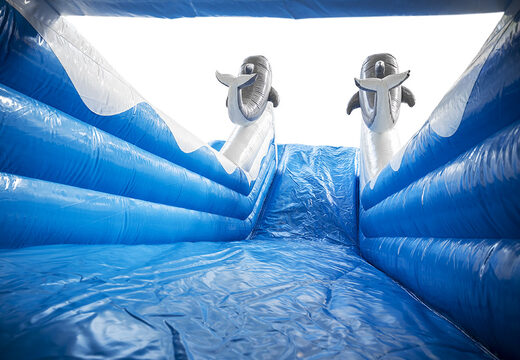 Ottieni subito online il tuo scivolo gonfiabile delfino con i colori allegri, gli oggetti 3D e la divertente stampa sulla parete laterale. Ordina gli scivoli gonfiabili da JB Gonfiabili Italia