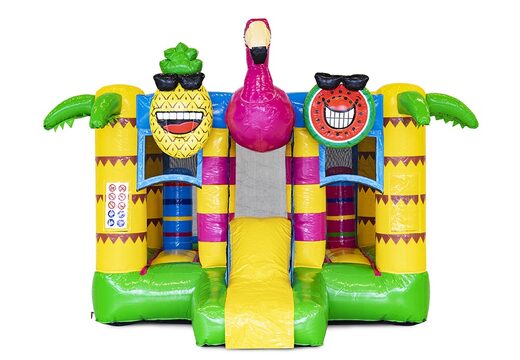 Mini castello gonfiabile multigiocatore a tema fenicottero con scivolo in vendita su JB Gonfiabili Italia. Ordina ora mini castelli  gonfiabili con scivolo per bambini