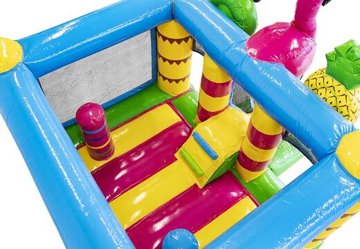 Acquista mini castello gonfiabile a tema fenicottero con scivolo per bambini. Ordina castelli gonfiabili on scivolo online su JB Gonfiabili Italia