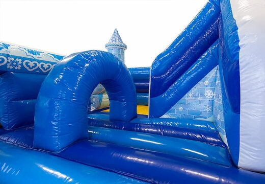 Castello gonfiabile blu funcity principessa con scivolo all'interno, l'oggetto 3D sulla superficie di salto e divertente design principessa per i bambini. Ordina i castelli gonfiabili online su JB Gonfiabili Italia