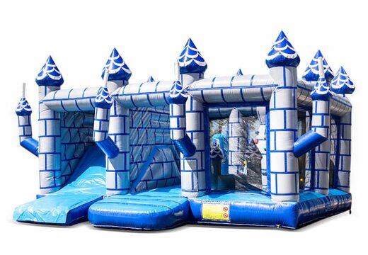 Acquista un grande castello gonfiabile multigiocatore bianco blu aperto gonfiabile con scivolo nel castello al coperto a tema per bambini. Ordina i castelli gonfiabili online su JB Gonfiabili Italia