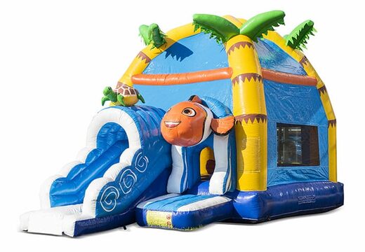 Acquistare un multigioco gonfiabile per bambini con tetto ostacoli e scivolo con il tema mondo mare