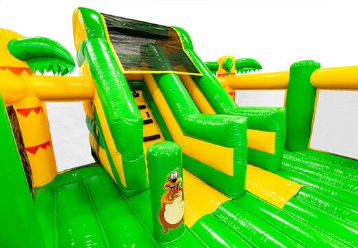 Acquista scatola di scorrimento coperta castello gonfiabile Jungle con scivolo per bambini. Ordina le castelli gonfiabili online su JB Gonfiabili Italia
