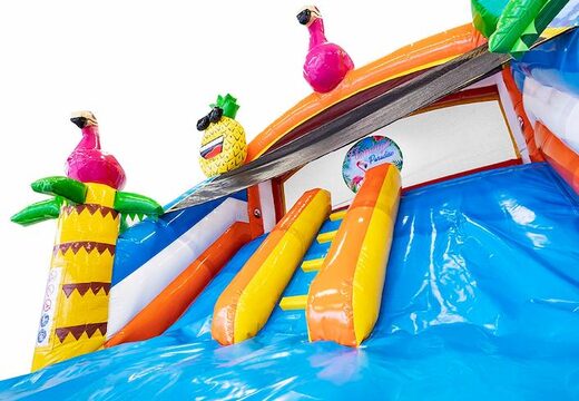 Acquistare un gioco gonfiabile per bambini con scivolo e piscina con il tema fenicottero