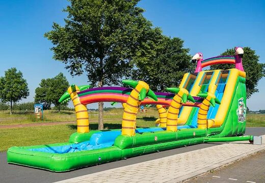 Acquista il castello gonfiabile Drop & Slide Jungle con doppio scivolo per bambini. Ordina i castelli gonfiabili online su JB Gonfiabili Italia