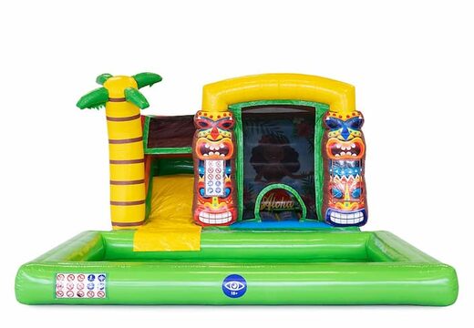 Ordina mini castello gonfiabile scivolo acquatico a tema Hawaii con o senza vasca da bagno per bambini. Acquista saltarelli gonfiabili acquatici online su JB Gonfiabili Italia