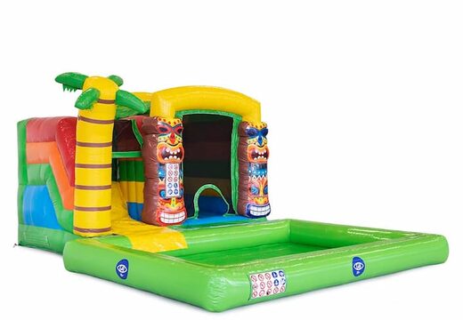 Acquista castello gonfiabile scivolo acquatico con piscina a tema Hawaii tropicale per bambini. Ordina i saltarelli gonfiabili acquatici su JB Gonfiabili Italia