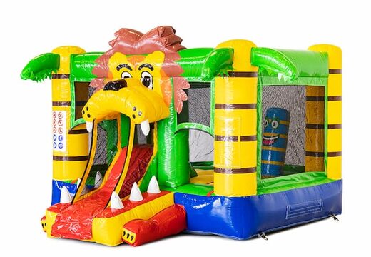 Acquista mini castello gonfiabile con scivolo a tema leone per bambini. Ordina castelli gonfiabili con scivolo da JB Gonfiabili Italia
