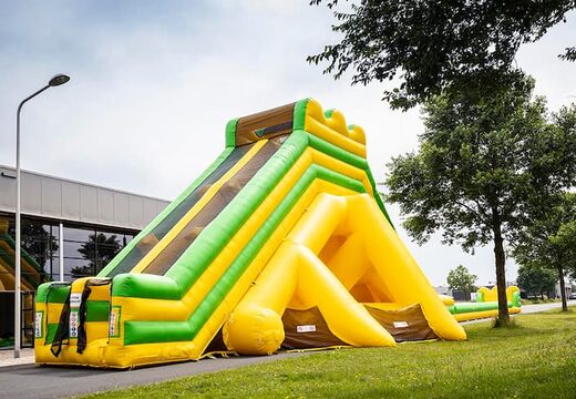 Super grote opblaasbare glijbaan van 46 meter lang kopen in het geel met groen