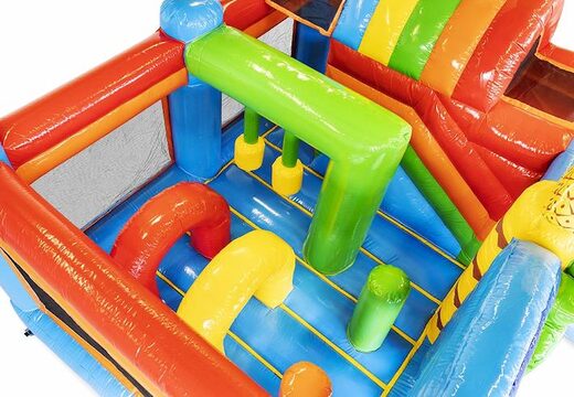 Ordina cuscino gonfiabile ad aria a tema tropicale con scivoli e oggetti nel cuscino per bambini